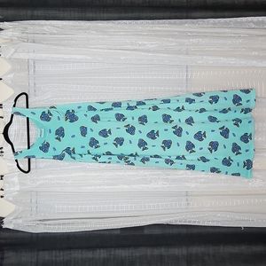 2/$25Vintage 80's 90's Sleeveless Cotton Blend Maxi Dress With Tropical Fish SzM